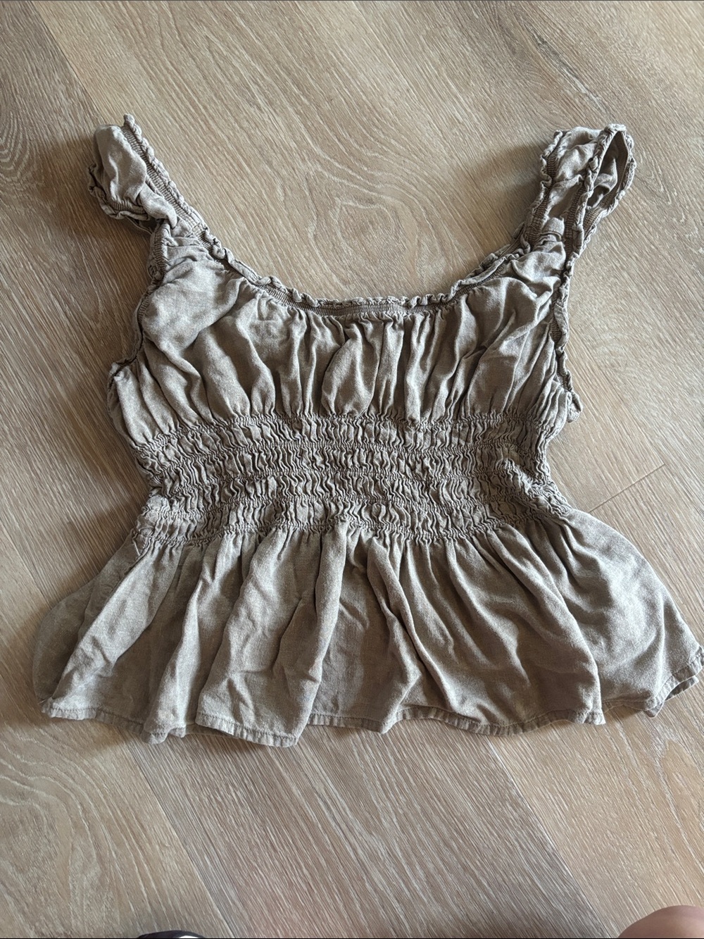 Mustard Seed Ruffled Smocked Tank Top in Light Beige